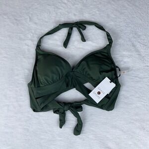 Shade & Shore Bikini Top Womens XS Dark Green Triangle Bralette Faux Wrap Halter